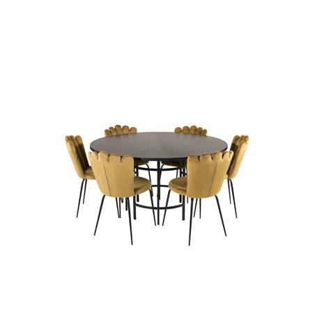 Copenhagen - Dining Table round - Black / Black, Limhamn Light - Chair - Gold Velvet_6