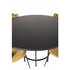 Copenhagen - Dining Table round - Black / Black, Limhamn Light - Chair - Gold Velvet_6