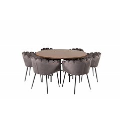 Copenhagen - Dining Table round - Brown / Black, Limhamn - Chair - Grey Velvet_6