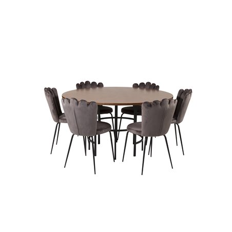 Copenhagen - Dining Table round - Brown / Black, Limhamn Light - Chair - Grey Velvet_6