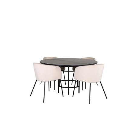 Copenhagen - Dining Table round - Black / Black+Berit Chair - Black / Beige Velvet_4