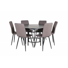 Copenhagen - Dining Table round - Black / Black+Windu Lyx Chair - Black / Grey Micro Fibre_6