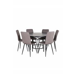 Copenhagen - Dining Table round - Black / Black+Windu Lyx Chair - Black / Grey Micro Fibre_6