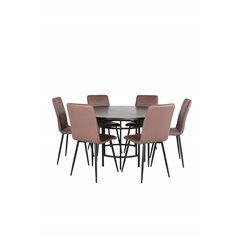 Copenhagen - Dining Table round - Black / Black+Windu Lyx Chair - Black / Brown Micro Fibre_6