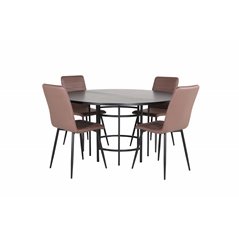 Copenhagen - Dining Table round - Black / Black+Windu Lyx Chair - Black / Brown Micro Fibre_4