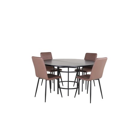 Copenhagen - Dining Table round - Black / Black+Windu Lyx Chair - Black / Brown Micro Fibre_4