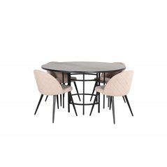 Copenhagen - Dining Table round - Black / Black+Velvet Stitches Chair - Black / Beige Fabric (Polyester linen )_4