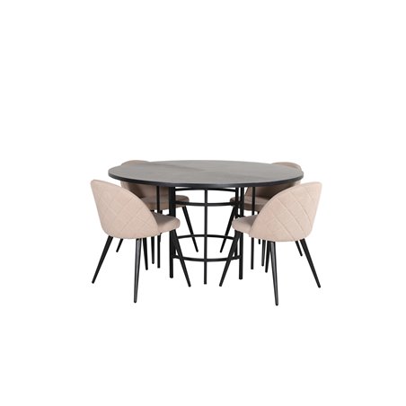 Copenhagen - Dining Table round - Black / Black+Velvet Stitches Chair - Black / Beige Fabric (Polyester linen )_4