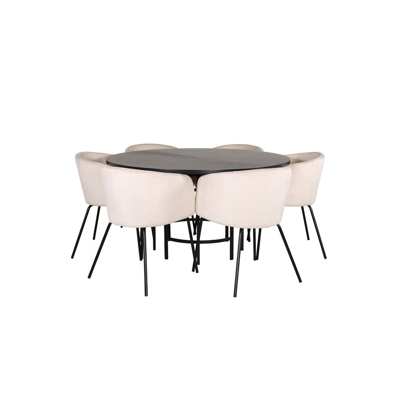 Copenhagen - Dining Table round - Black / Black+Berit Chair - Black / Beige Velvet_6