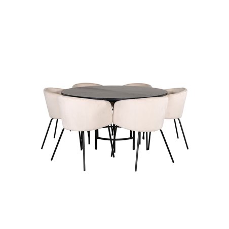 Copenhagen - Dining Table round - Black / Black+Berit Chair - Black / Beige Velvet_6