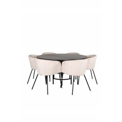 Copenhagen - Dining Table round - Black / Black+Berit Chair - Black / Beige Velvet_6