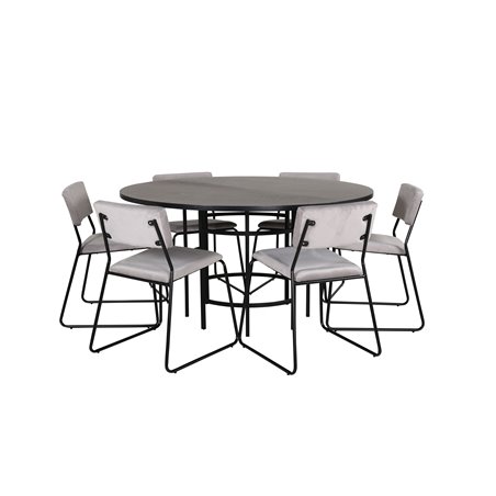 Copenhagen - Dining Table round - Black / Black+Kenth Chair - Black / Light Grey Velvet_6