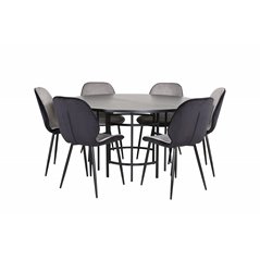 Copenhagen - Dining Table round - Black / Black+Emma Chair - Black / Black and Light Grey Black Velvet in Back Grey Velvet in fr