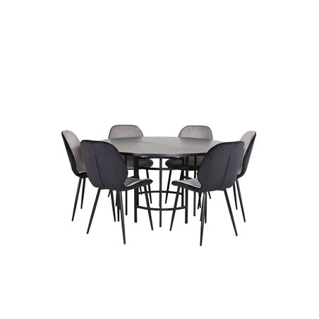 Copenhagen - Dining Table round - Black / Black+Emma Chair - Black / Black and Light Grey Black Velvet in Back Grey Velvet in fr