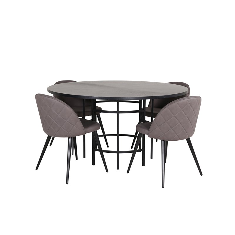 Copenhagen - Dining Table round - Black / Black+Velvet Stitches Chair - Black / Grey Micro Fibre_4