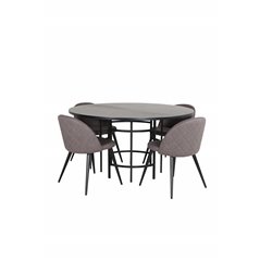 Copenhagen - Dining Table round - Black / Black+Velvet Stitches Chair - Black / Grey Micro Fibre_4