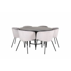 Copenhagen - Dining Table round - Black / Black+Berit Chair - Black / Light Grey Velvet_6