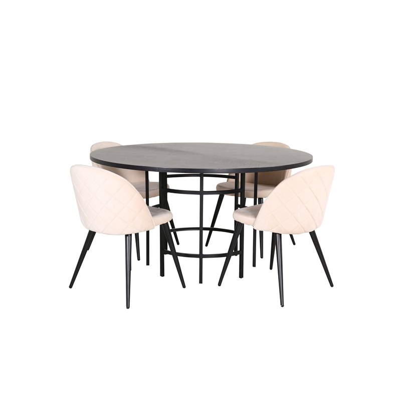 København - Spisebord rundt - Sort / Sort + Velvet Stitch es Chair - Sort / Beige Velvet_4