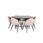 Copenhagen - Dining Table round - Black / Black+Velvet Stitches Chair - Black / Beige Fabric (Polyester linen )_6