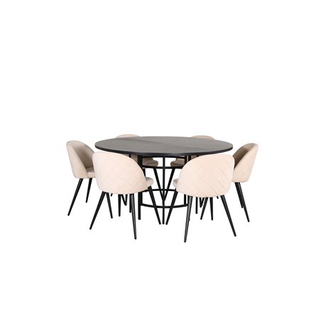 Copenhagen - Dining Table round - Black / Black+Velvet Stitches Chair - Black / Beige Velvet_6