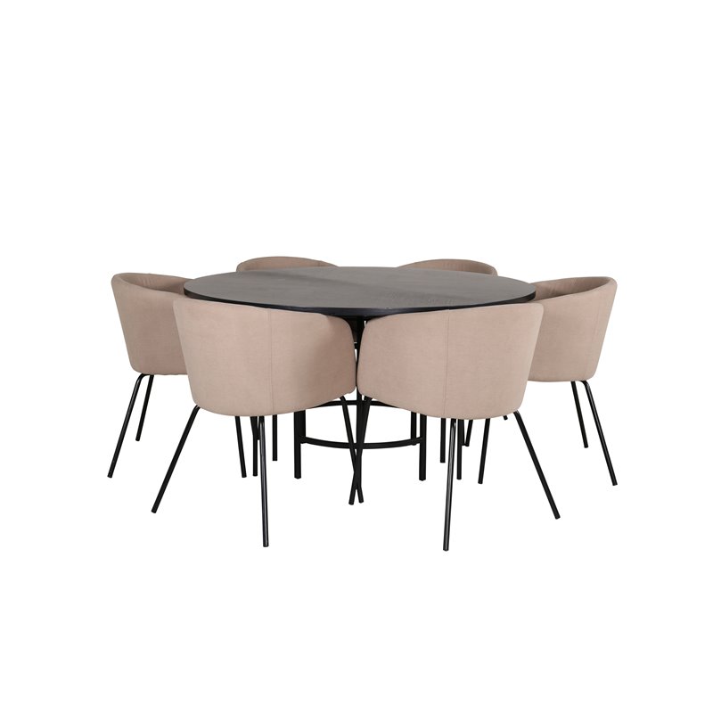 Copenhagen - Dining Table round - Black / Black+Berit Chair - Black / Beige Fabric (Polyester linen )_6