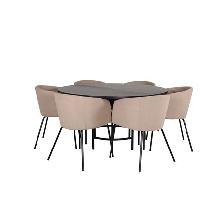 Copenhagen - Dining Table round - Black / Black+Berit Chair - Black / Beige Fabric (Polyester linen )_6