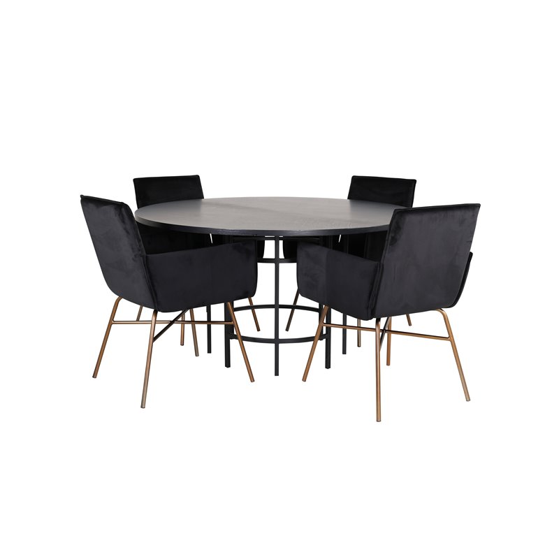 København - Spisebord rundt - Sort / Sort + Pippi Stol - Distressed Copper / Black Velvet_4