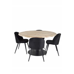 Cirebon Round Table - 140cm - Nature / Black, Velvet Dining Chair - Black / Black_4