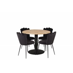 Cirebon Round Table - 100cm - Black, Limhamn Light - Chair - Black Velvet_4