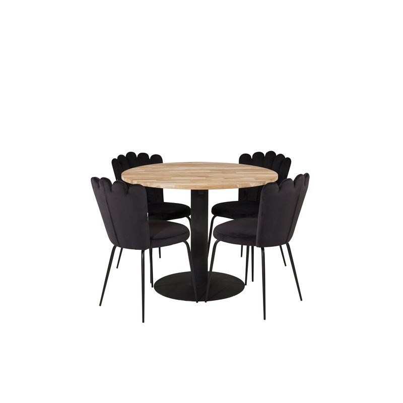 Cirebon Round Table - 100cm - Black, Limhamn Light - Chair - Black Velvet_4