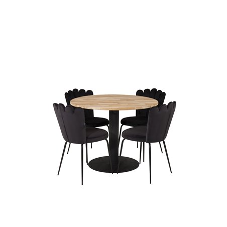 Cirebon Round Table - 100cm - Black, Limhamn Light - Chair - Black Velvet_4