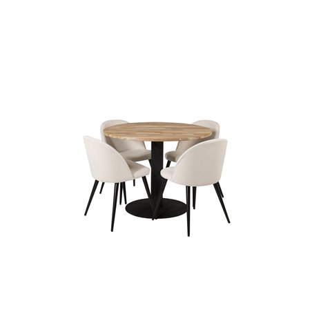 Cirebon Round Table - 100cm - Black, Velvet Dining Chair Corduroy - Beige / Black_4