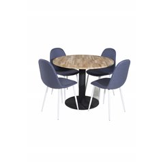 Cirebon Round Table - 100cm - Black, Polar Dining Chair - White Legs - Blue Fabric_4