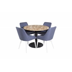 Cirebon Round Table - 100cm - Black, Plaza Dining Chair - White Legs - Blue Fabric_4