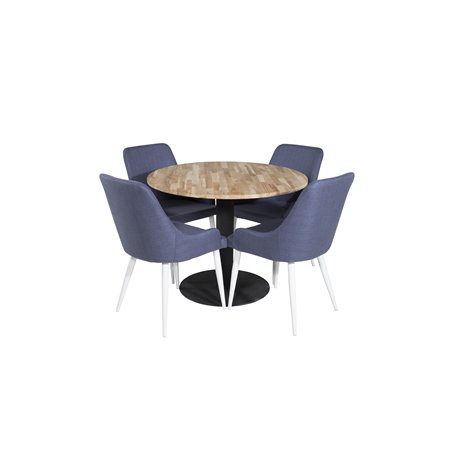 Cirebon Round Table - 100cm - Black, Plaza Dining Chair - White Legs - Blue Fabric_4