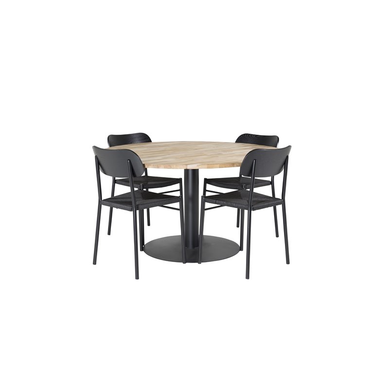 Cirebon Round Table - 140cm - Nature / Black, Polly Dining Chair - Black / Black_4