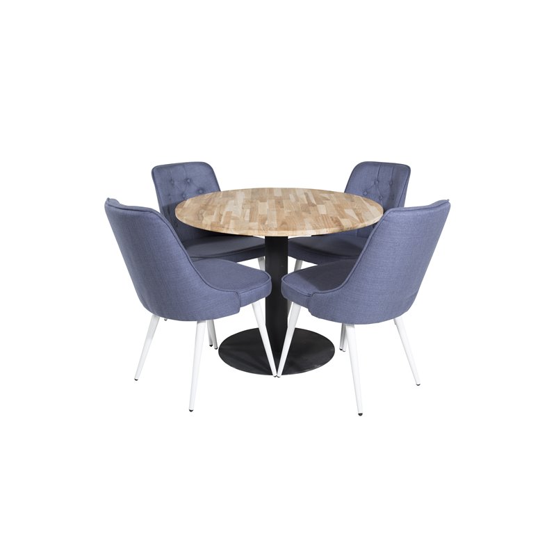 Cirebon Round Table - 100cm - Black, Velvet Deluxe Dining Chair - White Legs - Blue Fabric_4