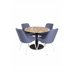 Cirebon Round Table - 100cm - Black, Velvet Deluxe Dining Chair - White Legs - Blue Fabric_4