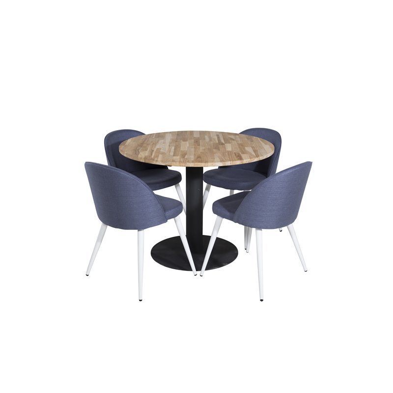 Cirebon Round Table - 100cm - Black, Velvet Dining Chiar - White  legs - Blue Fabric_4