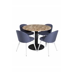 Cirebon Round Table - 100cm - Black, Velvet Dining Chiar - White  legs - Blue Fabric_4