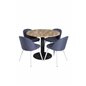 Cirebon Round Table - 100cm - Black, Velvet Dining Chiar - White  legs - Blue Fabric_4