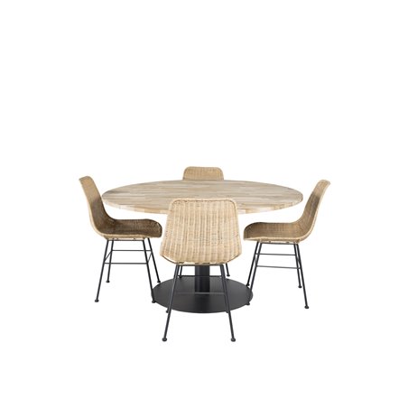 Cirebon Round Table - 140cm - Nature / Black, Bali dining chair - Nature / Black_4