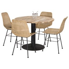 Cirebon Round Table - 100cm - Black, Bali dining chair - Nature / Black_4