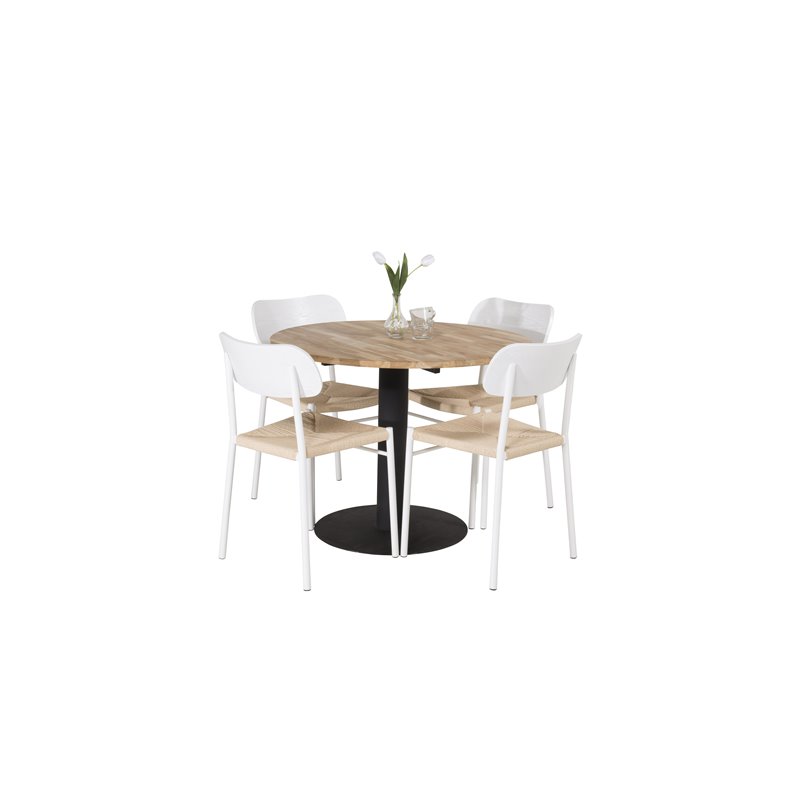 Cirebon Round Table - 100cm - Black, Polly Dining Chair - Nature / White_4