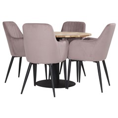 Cirebon Round Table - 100cm - Black, Comfort Dining Chair - Pink / Black_4