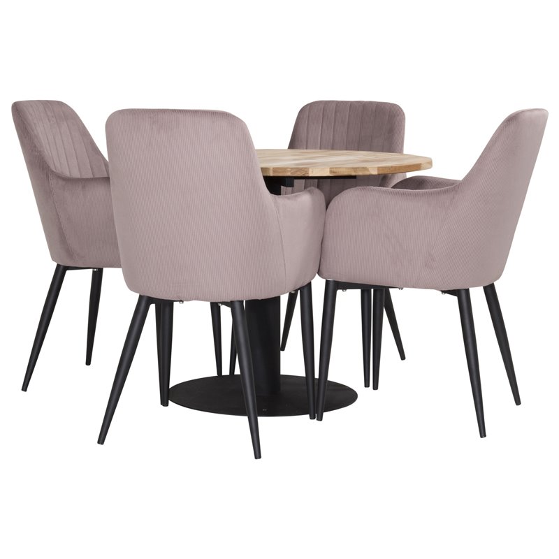 Cirebon Round Table - 100cm - Black, Comfort Dining Chair - Pink / Black_4