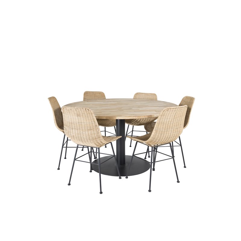 Cirebon Round Table - 140cm - Nature / Black, Bali dining chair - Nature / Black_6