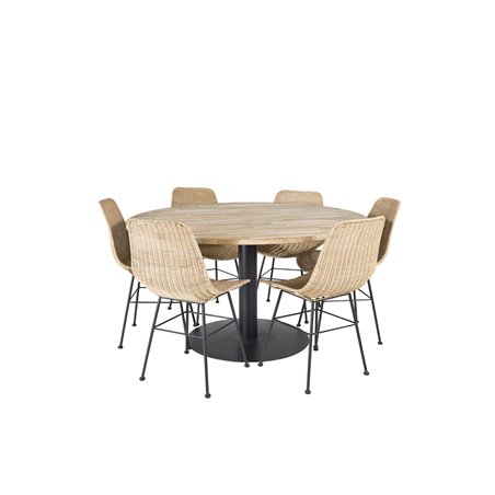 Cirebon Round Table - 140cm - Nature / Black, Bali dining chair - Nature / Black_6