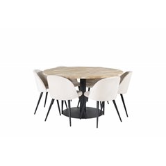 Cirebon Round Table - 140cm - Nature / Black, Velvet Dining Chair - Beige / Black_6