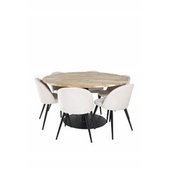 Cirebon Round Table - 140cm - Nature / Black, Velvet Dining Chair - Beige / Black_6